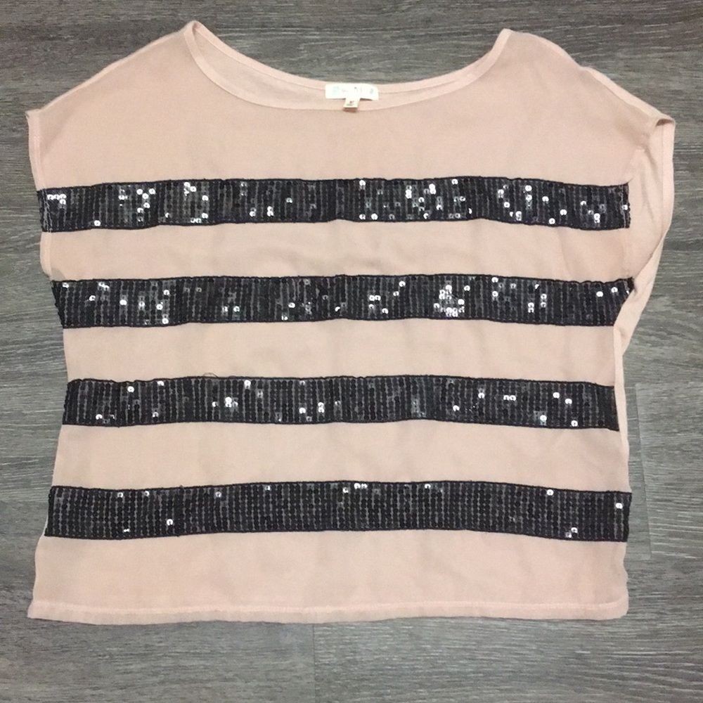 Blush and Black sequence strip blouse